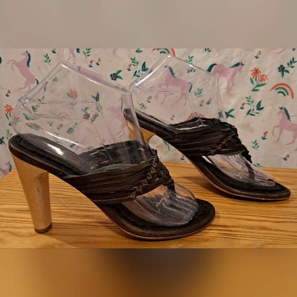 NWT Y2K True Religion Brown Leather Boho Indie Neutral Sandal Heel Shoe SZ 37EU - Picture 3 of 9